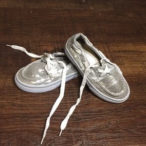 Girl’s Disney Silver Sequined Tie Shoes SZ 13